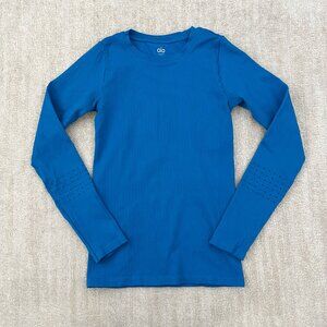 Alo Yoga Long Sleeve Blue Mesh Laser Cut Workout Top M